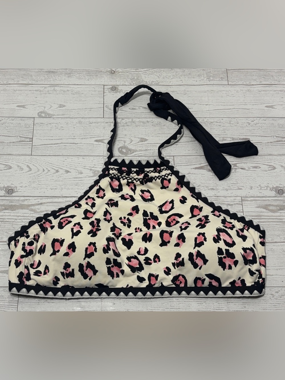 Gianni Bini Black Pink Off White Leopard Cheetah Print Bikini Halter Top Size M - Picture 2 of 9